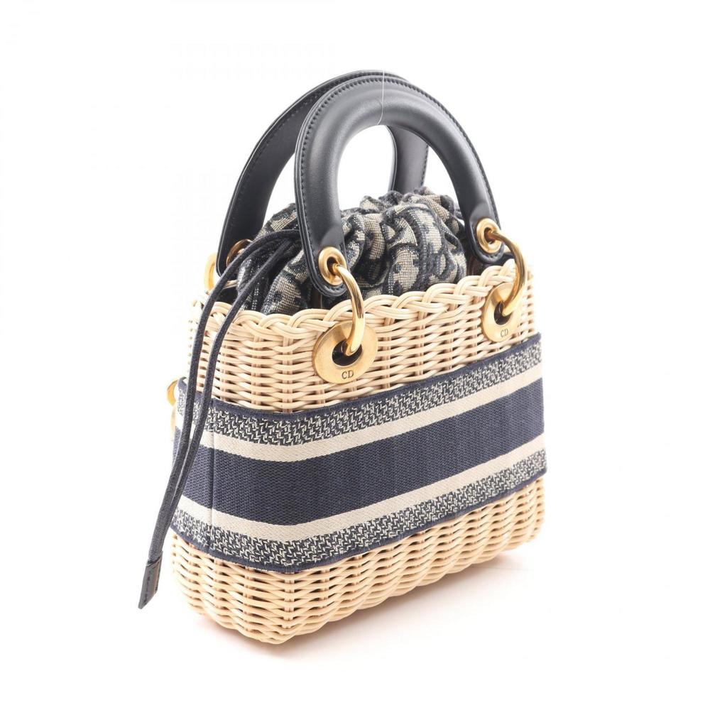 Christian Dior Dior Lady Handbag, Canvas, Leather, and Straw, Women's, Beige/... - Picture 2 of 7